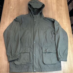 Vtg LL BEAN Mens L Mesh Lining Coat Green Snap Zip Hooded 0 0081 All Weather